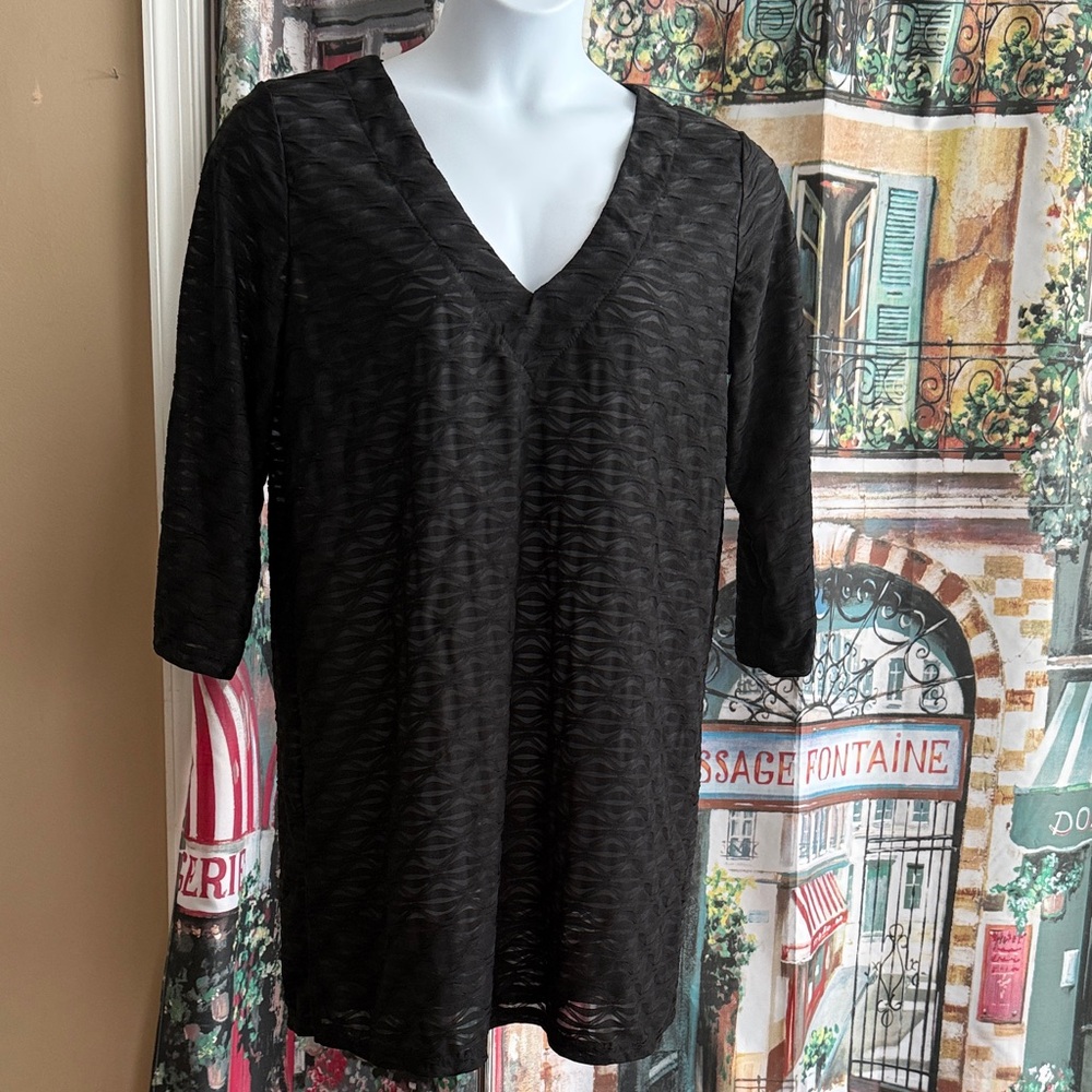 Black Textured Swim coverup- Women